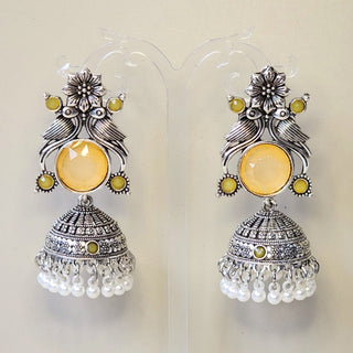 Delilah Yellow German Silver Jhumka Earrings - ECLAT INDIAN JEWELSEarringsYellow