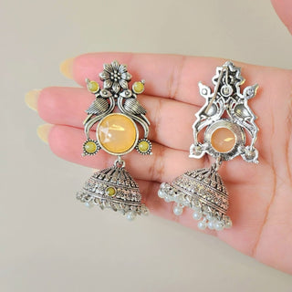 Delilah Yellow German Silver Jhumka Earrings - ECLAT INDIAN JEWELSEarringsYellow
