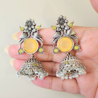 Delilah Yellow German Silver Jhumka Earrings - ECLAT INDIAN JEWELSEarringsYellow