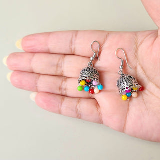 Delphina Multicolour German Silver Jhumka Earrings - ECLAT INDIAN JEWELSEarringsMulticolor