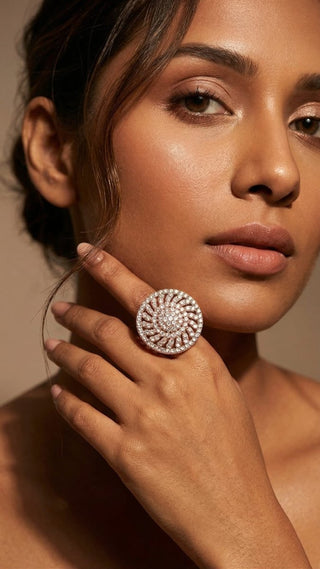Delphine Rose Gold and Silver Finish Adjustable Ring - ECLAT INDIAN JEWELSRing JewelleryWhite