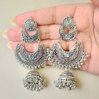 Deluca German Silver Jhumka Earrings - ECLAT INDIAN JEWELSEarringsSilver