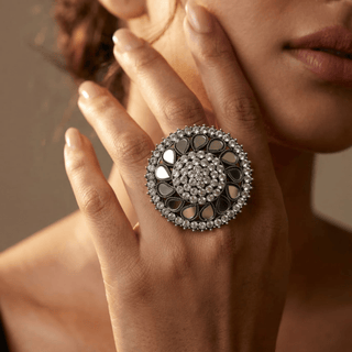 Demetria Silver Mirror Adjustable Ring - ECLAT INDIAN JEWELSMirror JewellerySilver