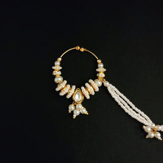 Demi White Kundan Pearl Nath (no piercing needed) - ECLAT INDIAN JEWELSNose Ring (Nath)White