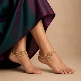 Denise 20k Gold Plated 3 Layered Anklets / Payal - ECLAT INDIAN JEWELSAnklets (Payal)White