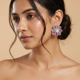 Diane Deep Pink Swarovski Inspired CZ Diamond Simulant Earrings - ECLAT INDIAN JEWELSEarringsPink