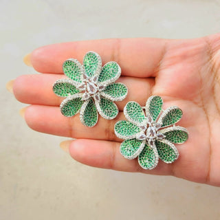 Diane Green Swarovski Inspired CZ Diamond Simulant Earrings - ECLAT INDIAN JEWELSEarringsGreen