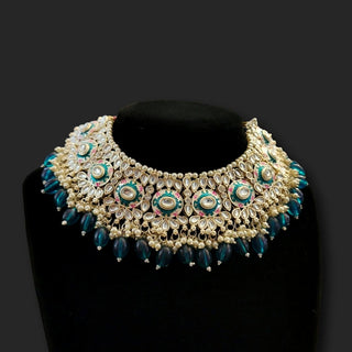 Dianna Teal Green Kundan Meenakari Choker Set - ECLAT INDIAN JEWELSNecklace SetsGreen