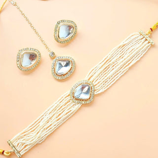 Dianna White Choker Necklace Set - ECLAT INDIAN JEWELSNecklace SetsWhite