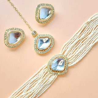 Dianna White Choker Necklace Set - ECLAT INDIAN JEWELSNecklace SetsWhite