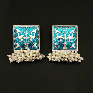 Diaz Blue German Silver Stud Earrings - ECLAT INDIAN JEWELSEarringsBlue