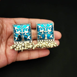 Diaz Blue German Silver Stud Earrings - ECLAT INDIAN JEWELSEarringsBlue