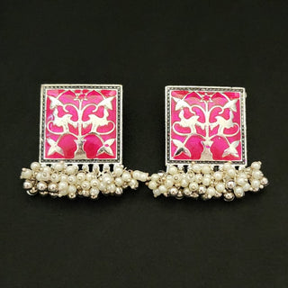 Diaz Pink German Silver Stud Earrings - ECLAT INDIAN JEWELSEarringsPink