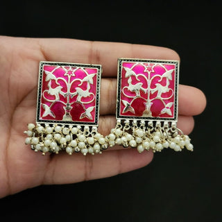 Diaz Pink German Silver Stud Earrings - ECLAT INDIAN JEWELSEarringsPink