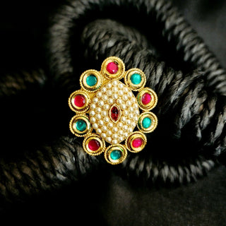 Dierdre Multicolour Kundan Adjustable Ring - ECLAT INDIAN JEWELSRingsMulticolour