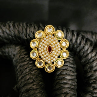 Dierdre White Kundan Adjustable Ring - ECLAT INDIAN JEWELSRingsWhite