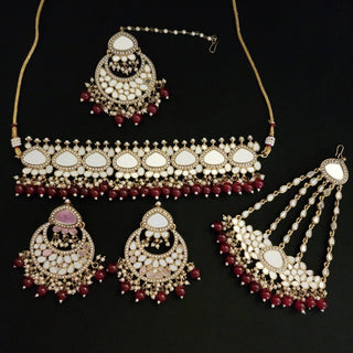 Dominique Ruby Red Mirror Choker Set with Tikka and Passa - ECLAT INDIAN JEWELSNecklace SetsRed