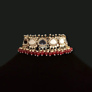 Dominique Ruby Red Mirror Choker Set with Tikka and Passa - ECLAT INDIAN JEWELSNecklace SetsRed