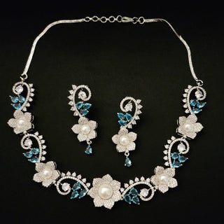 Donna Blue Baroque CZ Necklace Set - ECLAT INDIAN JEWELSDiamond Simulant JewelleryBlue