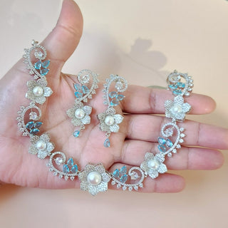 Donna Blue Baroque CZ Necklace Set - ECLAT INDIAN JEWELSDiamond Simulant JewelleryBlue
