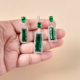 Donna Green CZ Simulant Pendant Set (Chain included) - ECLAT INDIAN JEWELSNecklace Sets - Pendant SetsGreen