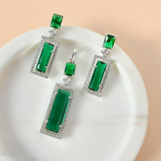 Donna Green CZ Simulant Pendant Set (Chain included) - ECLAT INDIAN JEWELSNecklace Sets - Pendant SetsGreen