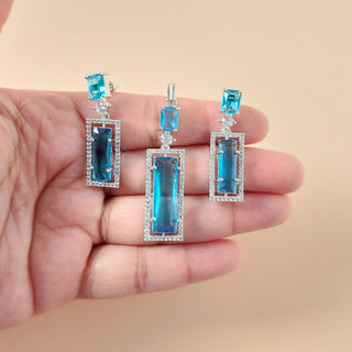 Donna Light Blue CZ Simulant Pendant Set (Chain included) - ECLAT INDIAN JEWELSNecklace Sets - Pendant SetsBlue
