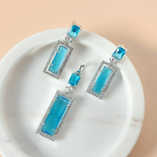 Donna Light Blue CZ Simulant Pendant Set (Chain included) - ECLAT INDIAN JEWELSNecklace Sets - Pendant SetsBlue