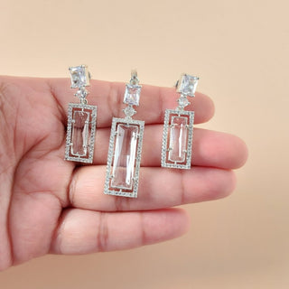 Donna White CZ Simulant Pendant Set (Chain included) - ECLAT INDIAN JEWELSNecklace Sets - Pendant SetsWhite