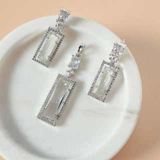 Donna White CZ Simulant Pendant Set (Chain included) - ECLAT INDIAN JEWELSNecklace Sets - Pendant SetsWhite