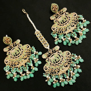 Eden Mint Green Polki Tikka Set - ECLAT INDIAN JEWELSTikka SetsGreen