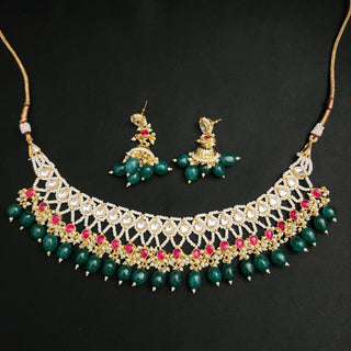 Elana Green Pachi Kundan Necklace - ECLAT INDIAN JEWELSNecklace SetsMulticolour