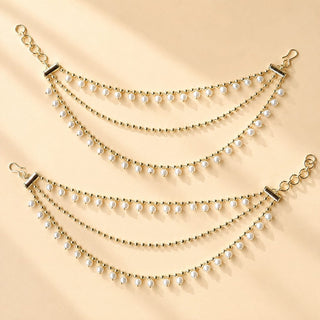 Elara White Gold Baahubali Earring Sahara Hair Chains - ECLAT INDIAN JEWELSEarringsWhite