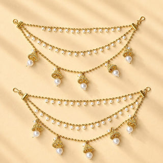 Eliana Gold Baahubali Earring Sahara Hair Chains - ECLAT INDIAN JEWELSEarringsWhite