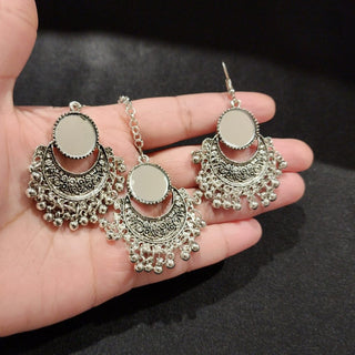 Eliana Oxidised Silver Mirror Tikka Set - ECLAT INDIAN JEWELSTikka SetsOxidised Silver