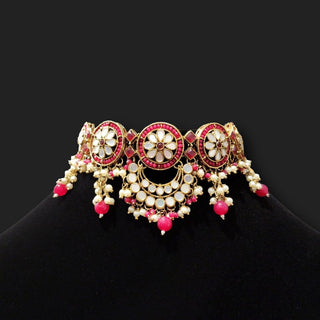 Eliana Pink Mirror Choker Necklace Set with Tikka - ECLAT INDIAN JEWELSNecklace SetsPink