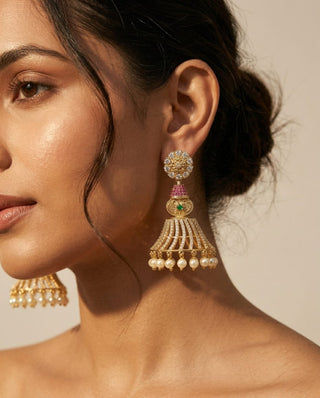 Elina Multicolour CZ Diamond Simulant Jhumka Earrings - ECLAT INDIAN JEWELSTikka SetsMulticolor
