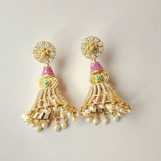 Elina Multicolour CZ Diamond Simulant Jhumka Earrings - ECLAT INDIAN JEWELSTikka SetsMulticolor