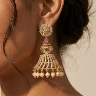 Elina Multicolour CZ Diamond Simulant Jhumka Earrings - ECLAT INDIAN JEWELSTikka SetsMulticolor