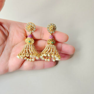 Elina Multicolour CZ Diamond Simulant Jhumka Earrings - ECLAT INDIAN JEWELSTikka SetsMulticolor