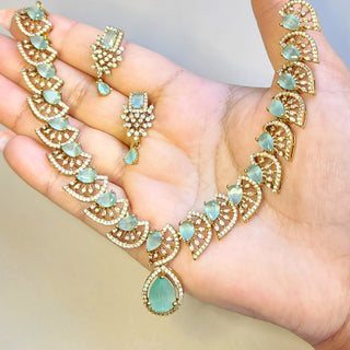 Ella Mint Green CZ Diamond Simulant Necklace Set - ECLAT INDIAN JEWELSNecklace SetsGreen