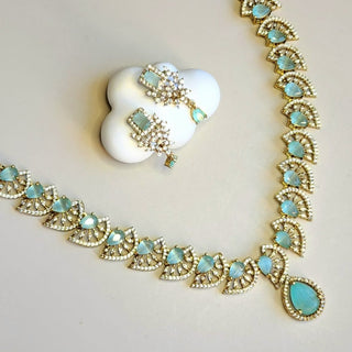 Ella Mint Green CZ Diamond Simulant Necklace Set - ECLAT INDIAN JEWELSNecklace SetsGreen