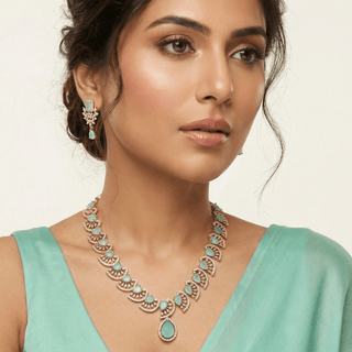 Ella Mint Green CZ Diamond Simulant Necklace Set - ECLAT INDIAN JEWELSNecklace SetsGreen