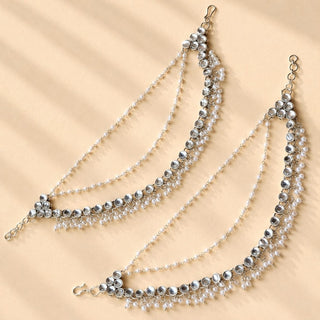 Ella Silver Baahubali Earring Sahara Hair Chains - ECLAT INDIAN JEWELSEarringsSilver