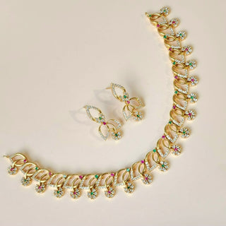Ellie Multicolour CZ Diamond Simulant Kemp Necklace Set - ECLAT INDIAN JEWELSNecklace SetsMulticolour