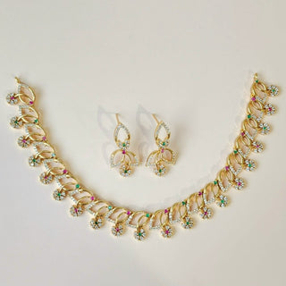 Ellie Multicolour CZ Diamond Simulant Kemp Necklace Set - ECLAT INDIAN JEWELSNecklace SetsMulticolour