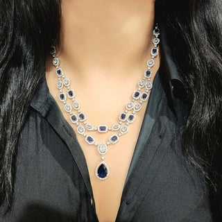 Elodie Blue CZ Diamond Simulant Double Layer Necklace Set - ECLAT INDIAN JEWELSNecklace SetsBlue