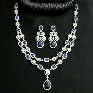 Elodie Blue CZ Diamond Simulant Double Layer Necklace Set - ECLAT INDIAN JEWELSNecklace SetsBlue