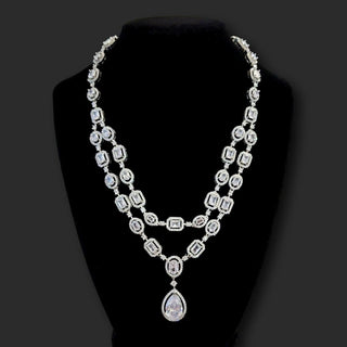 Elodie White CZ Diamond Simulant Double Layer Necklace Set - ECLAT INDIAN JEWELSNecklace SetsWhite