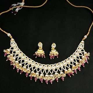 Eloise Pink Pachi Kundan Necklace Set Luxury Collection - ECLAT INDIAN JEWELSNecklace SetsPink